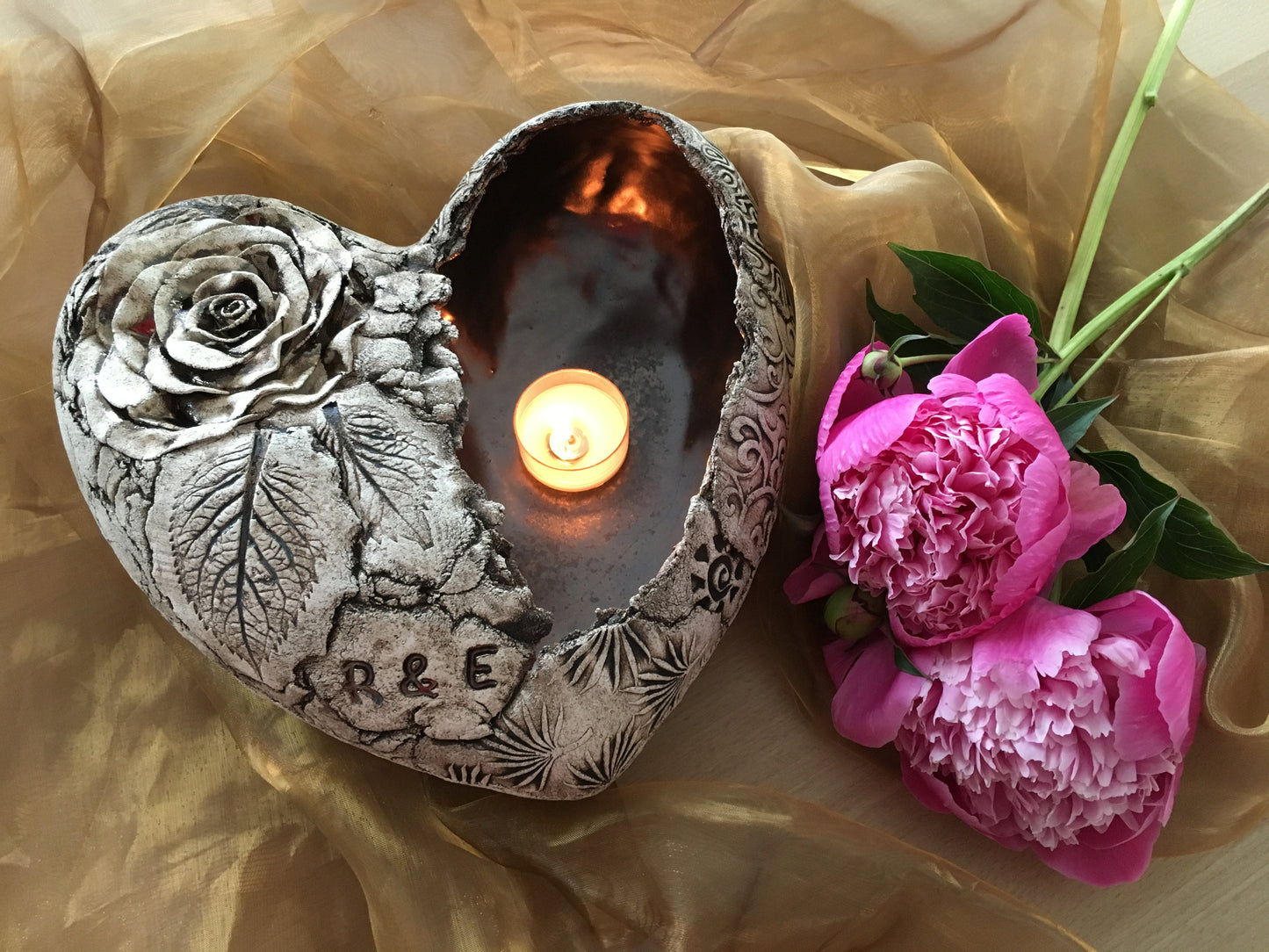 Geschenk Herz mit Rose und Kerze M