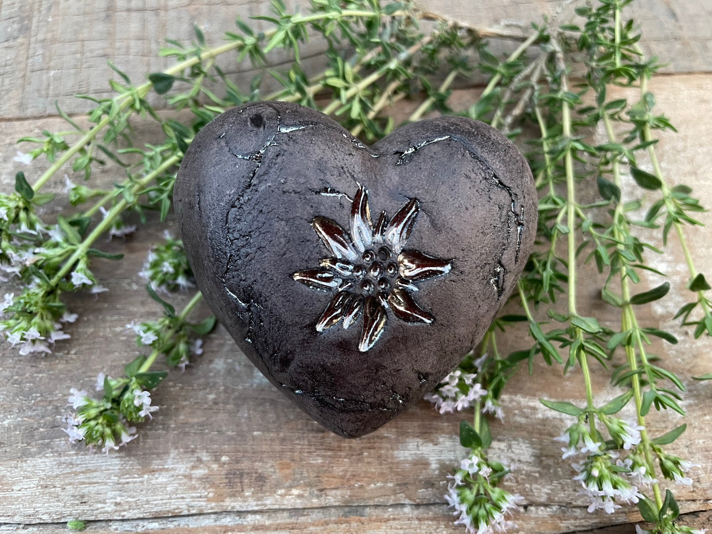 Deko Herz mit Blume Edelweiss